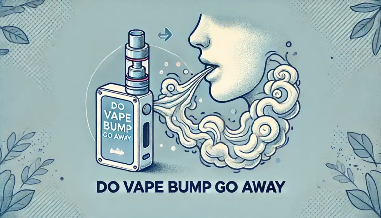 A vape device with the text "DO VAPE BUMP GO AWAY" emits swirling smoke toward a face, set against a light blue background.